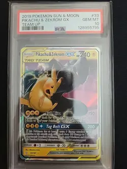 Pokemon 2019 Sun & Moon Team Up #33 Pikachu & Zekrom GX PSA 10 - Image 1