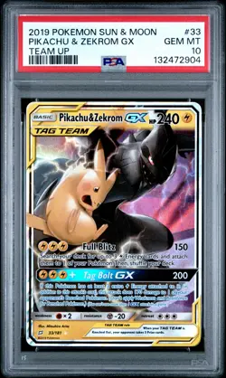 2019 POKEMON SUN & MOON TEAM UP #33 PIKACHU & ZEKROM GX PSA 10 - Image 1