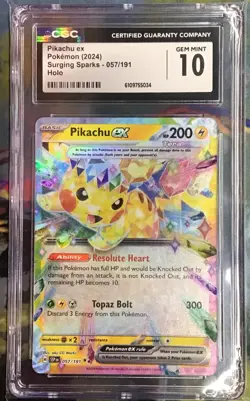 Pokemon Pikachu EX Card 057/191 Surging Sparks 2024 SSP Holo TCG CGC 10 Gem Mint - Image 1