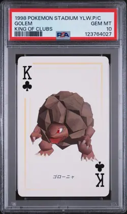1998 POKEMON STADIUM YELLOW VERSION PLAYING CARDS KING OF CLUBS GOLEM PSA 10 - Image 1