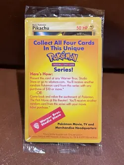 Pikachu 1999 Pokemon The First Movie Promo Card WB Gold Stamp New/Sealed - Image 1