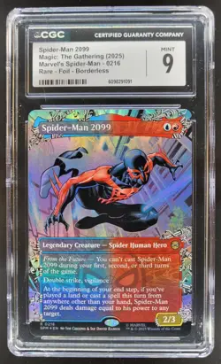 2025 MAGIC THE GATHERING SPIDER-MAN 2099 RARE FOIL BORDERLESS 0216 CGC 9 PT - Image 1