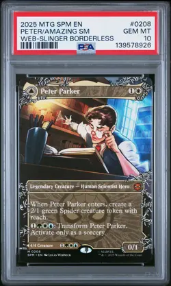 2025 MTG MARVEL'S SPIDER-MAN BORDERLESS AMAZING SPIDER-MAN/PETER PARKER PSA 10 - Image 1