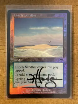 MTG✨Artist Signed LONLEY SANDBAR FOIL✨Onslaught MINT Land Hudson Art UNPLAYED - Image 1