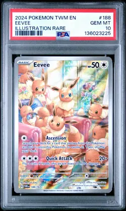 2024 POKEMON TWM EN-TWILIGHT MASQUERADE ILLUSTRATION RARE #188 EEVEE PSA 10 - Image 1
