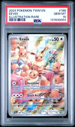 2024 POKEMON TWM EN-TWILIGHT MASQUERADE ILLUSTRATION RARE #188 EEVEE PSA 10 - Image 1