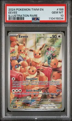 2024 POKEMON TWM EN-TWILIGHT MASQUERADE ILLUSTRATION RARE #188 EEVEE PSA 10 - Image 1