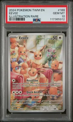 2024 POKEMON TWM EN-TWILIGHT MASQUERADE ILLUSTRATION RARE #188 EEVEE PSA 10 - Image 1