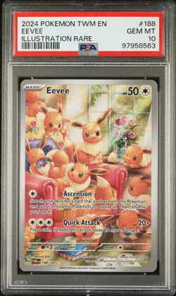 2024 POKEMON TWM EN-TWILIGHT MASQUERADE ILLUSTRATION RARE #188 EEVEE PSA 10 - Image 1
