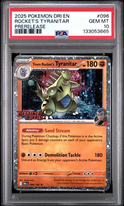 2025 POKEMON DRI EN-DESTINED RIVALS PRERELEASE TEAM ROCKET'S TYRANITAR PSA 10 - Image 1