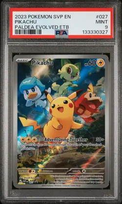 2023 POKEMON SVP PALDEA EVOLVED ELITE TRAINER BOX PROMO #027 PIKACHU PSA 9 - Image 1