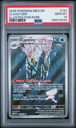 2025 POKEMON MEG EN-MEGA EVOLUTION ILLUSTRATION RARE #141 CLAWITZER PSA 10 - Image 1