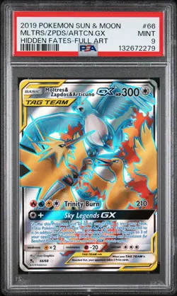 2019 POKEMON SUN & MOON HIDDEN FATES FA/MOLTRES ZAPDOS ARTICUNO GX PSA 9 - Image 1