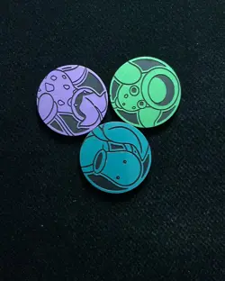 Pokemon TCG Poke Ball Coin Glow in the Dark Coins Purple Green Cyan Lot*3 kpk - Image 1