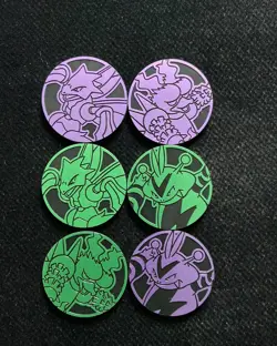 Pokemon TCG Mewtwo Charizard Glow in the Dark Coins Green Purple Lot*6 LU57 - Image 1