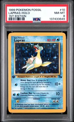 1999 Vintage Pokemon Lapras Fossil #10 1st Edition Holo Near Mint PSA 8 - Image 1