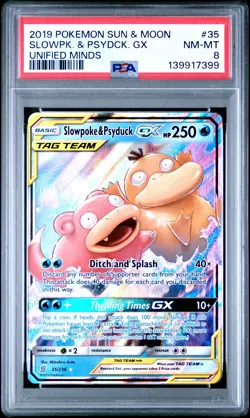 2019 POKEMON SUN & MOON UNIFIED MINDS #35 SLOWPOKE & PSYDUCK GX PSA 8 - Image 1