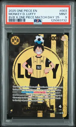 2025 ONE PIECE PROMOS BVB X ONE PIECE MATCH DAY 2025 #003 MONKEY D. LUFFY PSA 9 - Image 1