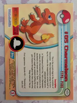 POKEMON Topps Card #5 CHARMELEON Non Holo Blue Logo Near Mint TV Animation 1999 - Image 2