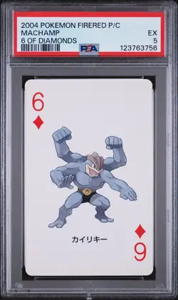 2004 POKEMON FIRERED VERSION PLAYING CARDS 6 OF DIAMONDS MACHAMP PSA 5 - Image 1