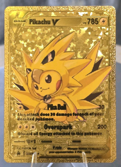Pokemon Pikachu V 785hp Cosplay Zapdos Gold Foil Fan Art Collector Card TCG - Image 1