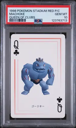 1998 POKEMON STADIUM RED VERSION PLAYING CARDS QUEEN OF CLUBS MACHOKE PSA 10 - Image 1