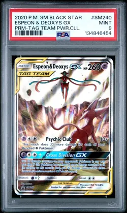 2020 POKEMON SM BLACK STAR PROMO TAG TEAM POWERS COLL ESPEON & DEOXYS GX PSA 9 - Image 1