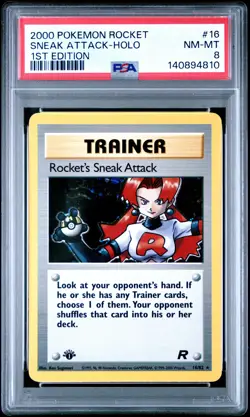 2000 POKEMON ROCKET 1ST EDITION #16 ROCKET'S SNEAK ATTACK-HOLO PSA 8 - Image 1