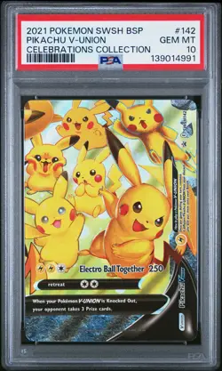 2021 POKEMON SWSH BLACK STAR PROMO CELEBRATIONS COLL #142 PIKACHU V-UNION PSA 10 - Image 1