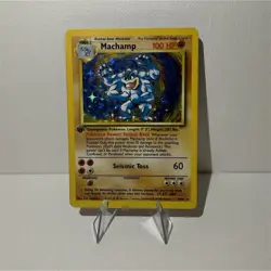 Pokemon Machamp Base Set Holo Rare 1st Edition English 1999 100 HP 8/102 Card - Image 1