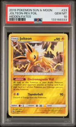 2019 POKEMON SUN & MOON HIDDEN FATES #23 JOLTEON-REVERSE FOIL PSA 10 - Image 1