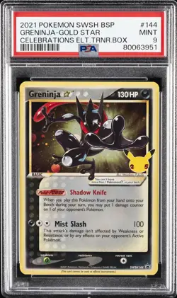2021 POKEMON SWSH CELEBRATIONS ETB PROMO #144 GRENINJA-GOLD STAR PSA 9 - Image 1