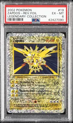 2002 POKEMON LEGENDARY COLLECTION #19 ZAPDOS-REVERSE FOIL PSA 6 - Image 1