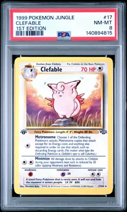 1999 POKEMON JUNGLE 1ST EDITION #17 CLEFABLE PSA 8 - Image 1