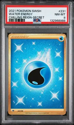2021 POKEMON SWORD & SHIELD CHILLING REIGN SECRET #231 WATER ENERGY PSA 8 - Image 1
