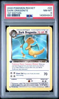 2000 POKEMON ROCKET 1ST EDITION #22 DARK DRAGONITE PSA 8 - Image 1