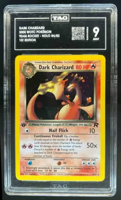 2000 Pokemon Team Rocket First Edition Dark Charizard Holo #4/82 TAG 9 - Image 1