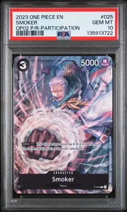 2023 ONE PIECE PROMOS PARAMOUNT WAR PRE-RELEASE-PARTICIPATION #025 SMOKER PSA 10 - Image 1