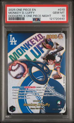 2025 ONE PIECE PROMOS DODGERS X ONE PIECE NIGHT #010 MONKEY D. LUFFY PSA 10 - Image 1
