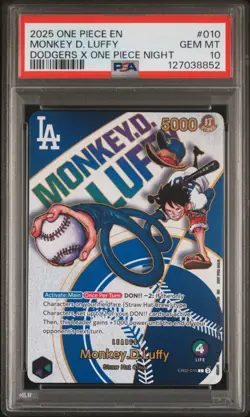 2025 ONE PIECE PROMOS DODGERS X ONE PIECE NIGHT #010 MONKEY D. LUFFY PSA 10 - Image 1