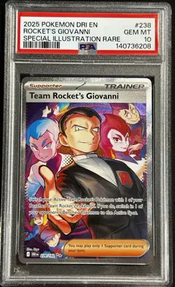 2025 POKEMON DRI EN-DESTINED RIVALS #238 TEAM ROCKET'S GIOVANNI PSA 10 - Image 1