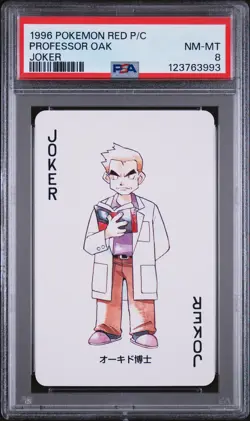 1996 POKEMON RED VERSION PLAYING CARDS JOKER PROFESSOR OAK PSA 8 - Image 1