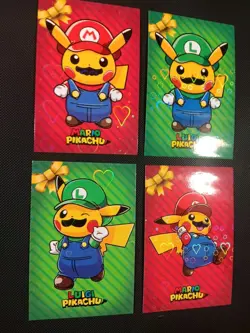 Pokemon 2024 Card Database Christmas Set Mario Luigi Pikachu 4x Set HEART Holo - Image 2