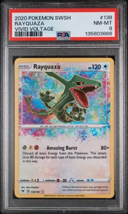 2020 Rayquaza Pokemon TCG SWSH Vivid Voltage 138/185 English PSA 8 NM-MT - Image 1