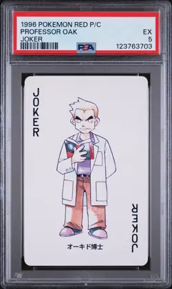 1996 POKEMON RED VERSION PLAYING CARDS JOKER PROFESSOR OAK PSA 5 - Image 1