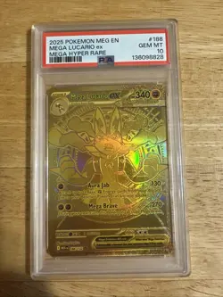PSA 10 GEM MINT Mega Lucario EX Gold Hyper Rare 188/132 Pokemon Mega Evolution - Image 1