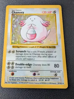 Pokemon Chansey TCG 3/102 Base Set Shadowless Holo Rare HP - Image 1