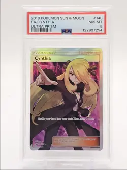 CYNTHIA 2018 POKEMON SUN & MOON ULTRA PRISM RARE ULTRA FA 148/156 PSA 8 Q3626 - Image 1