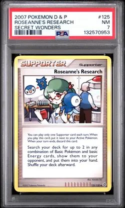 2007 POKEMON DIAMOND & PEARL SECRET WONDERS #125 ROSEANNE'S RESEARCH PSA 7 - Image 1