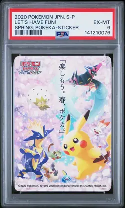 2020 POKEMON JPN S PROMO STICKER LET'S HAVE FUN! SPRING, POKEKA PSA 6 - Image 1